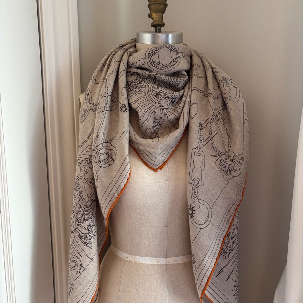 Vintage Hermes C’est La Fete Shawl Wrap Scarf 140cm 55 Cashmere Silk Beautiful
